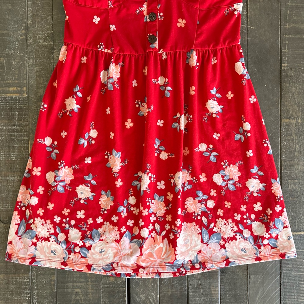 Strapless Red Floral Juniors Button-Front Foam Cup Dress Size XL/XG (15-17) - Picture 7 of 15